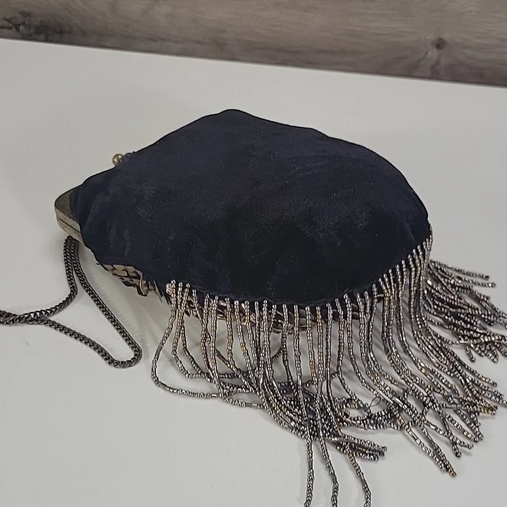 Free People Beaded Fringe Frame KIsslock Crossbody Shoulder Bag Purse Clutch